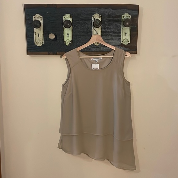 G by Giuliana Rancic Beige Neutral Sleeveless Layered Sheer Asymmetrical Top - Picture 6 of 16